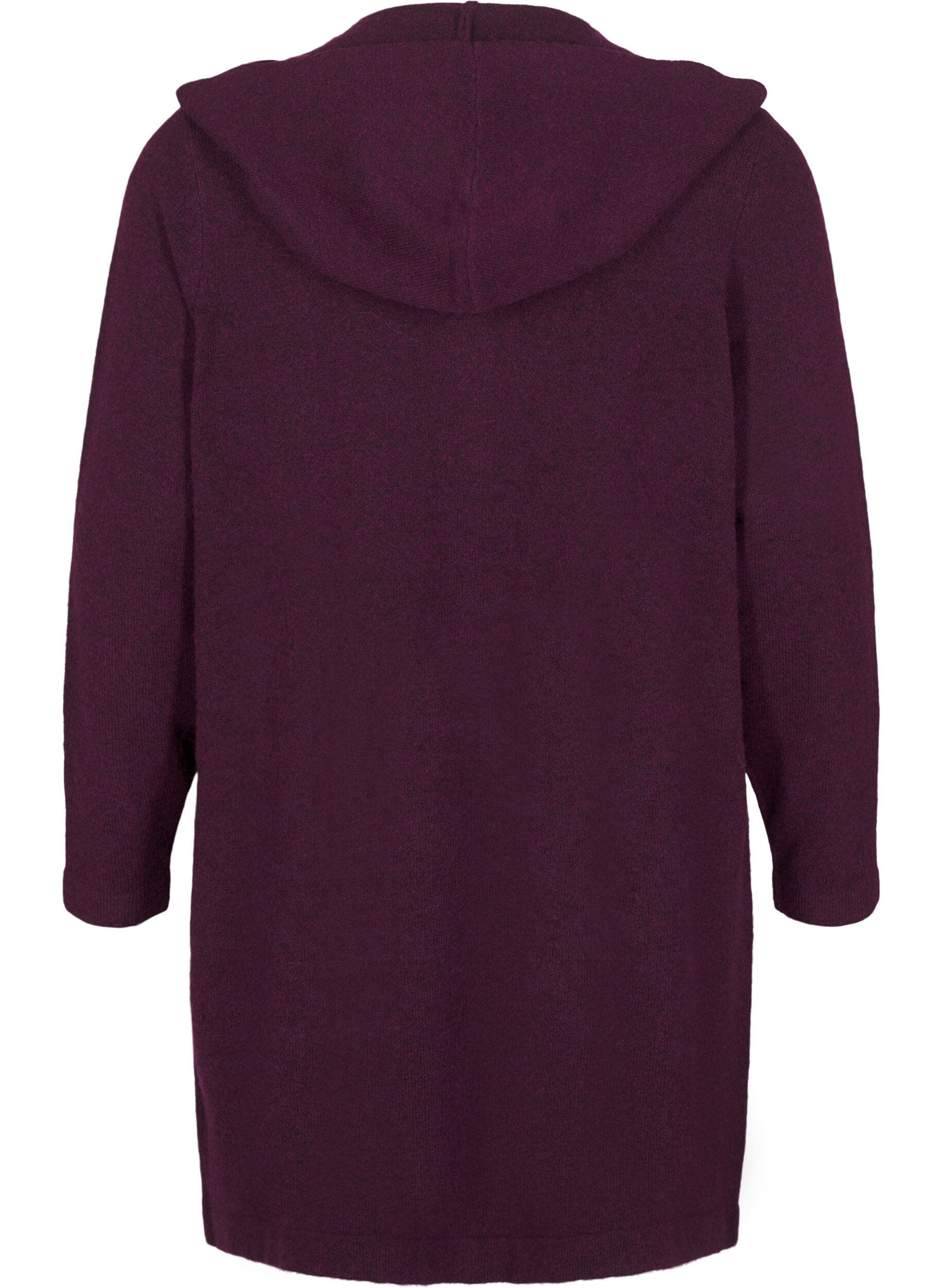 Zizzi Lang gebreid vest met wol en capuchon, Potent Purple Mel., Packshot image number 1