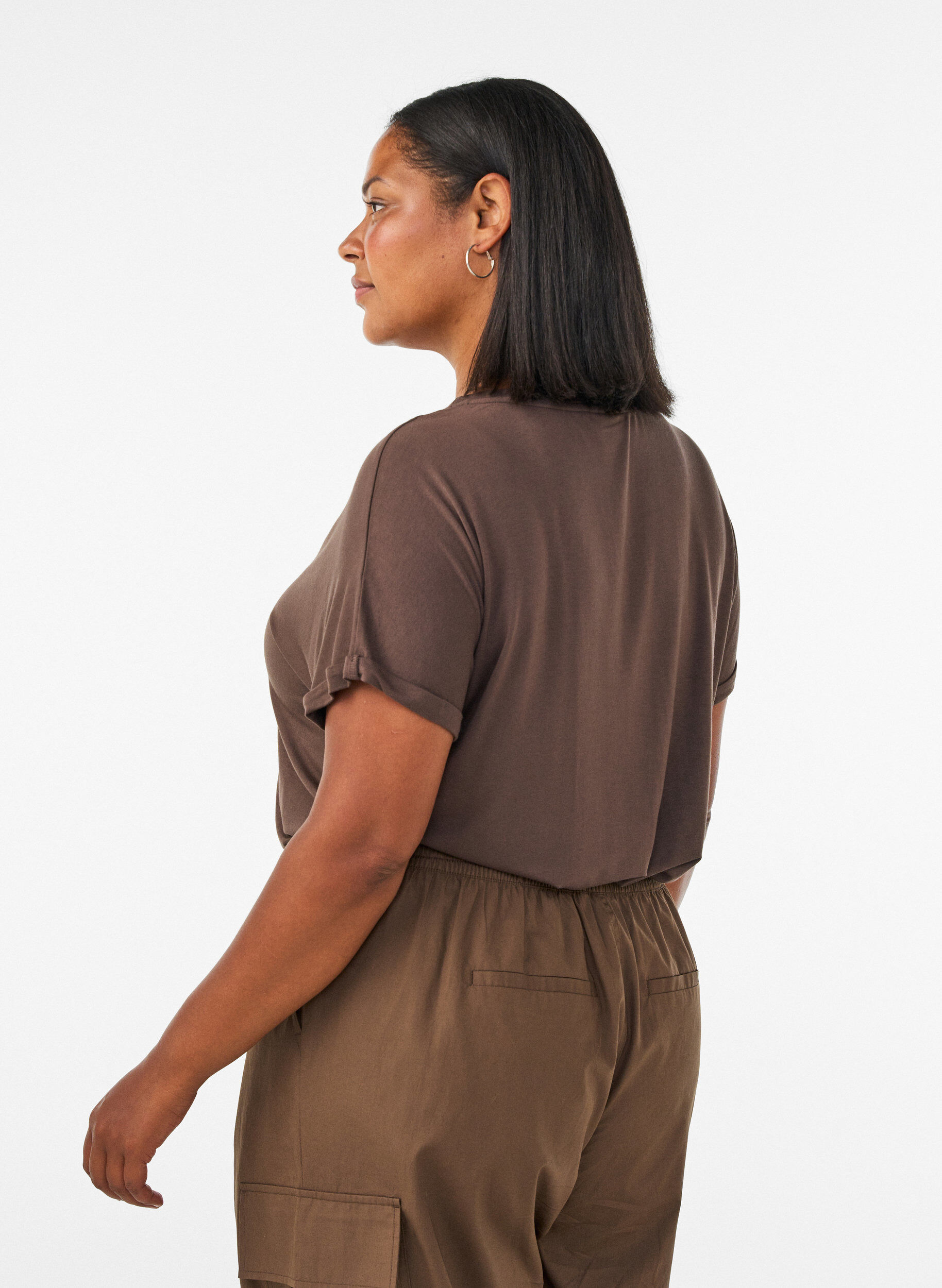 ZizziBasic T-shirt met V-hals van viscose, Bruin, Model image number 2