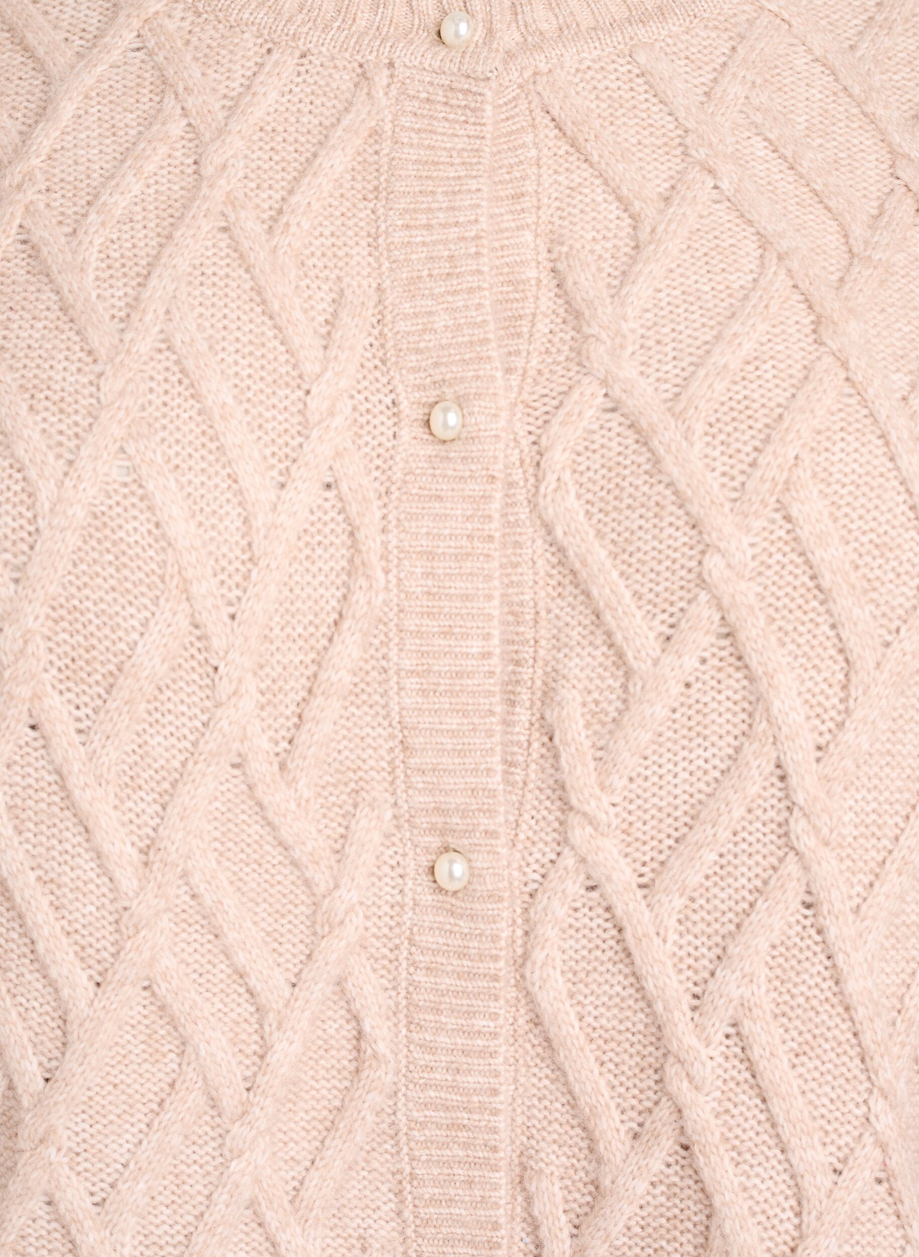 Zizzi Kabelgebreid vest met parelknopen, Beige, Packshot image number 2