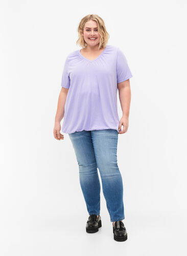 	 Gemêleerd t-shirt met elastische rand, Lavender Mél, Model image number 2