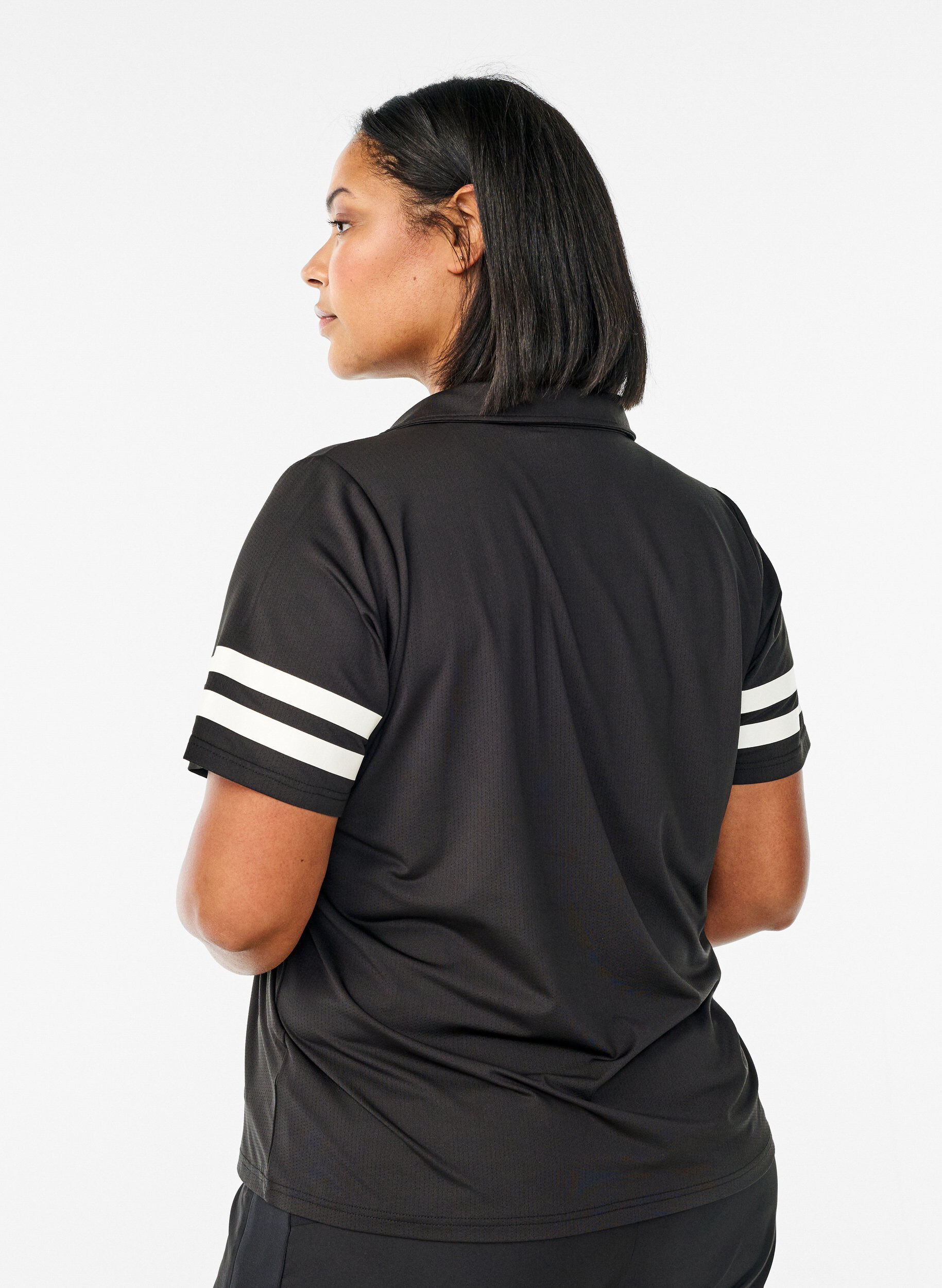 Zizzi Sportieve polo met streepdetails, Zwart, Model image number 2