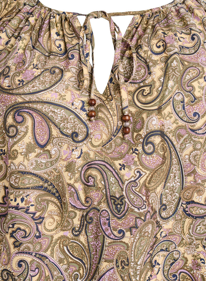 Viscose blouse met paisleyprint en strikkoord, Geel, Packshot image number 2
