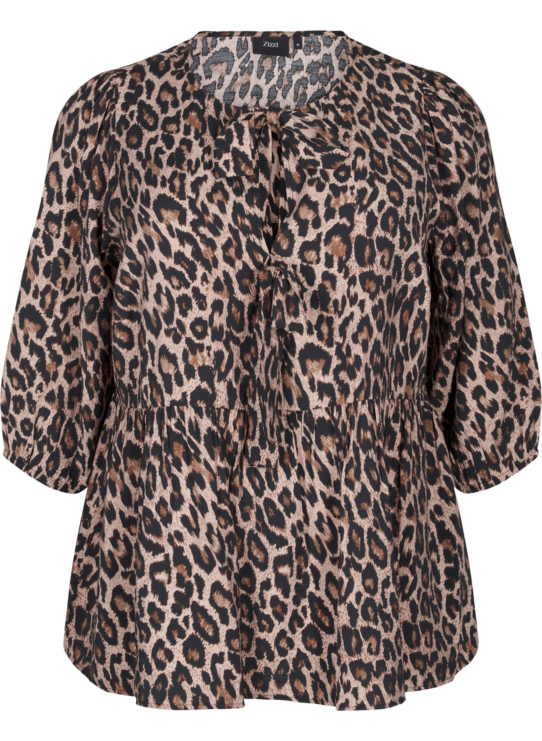 Zizzi Leo blouse met strikje, Leo AOP w. Bow, Packshot image number 0