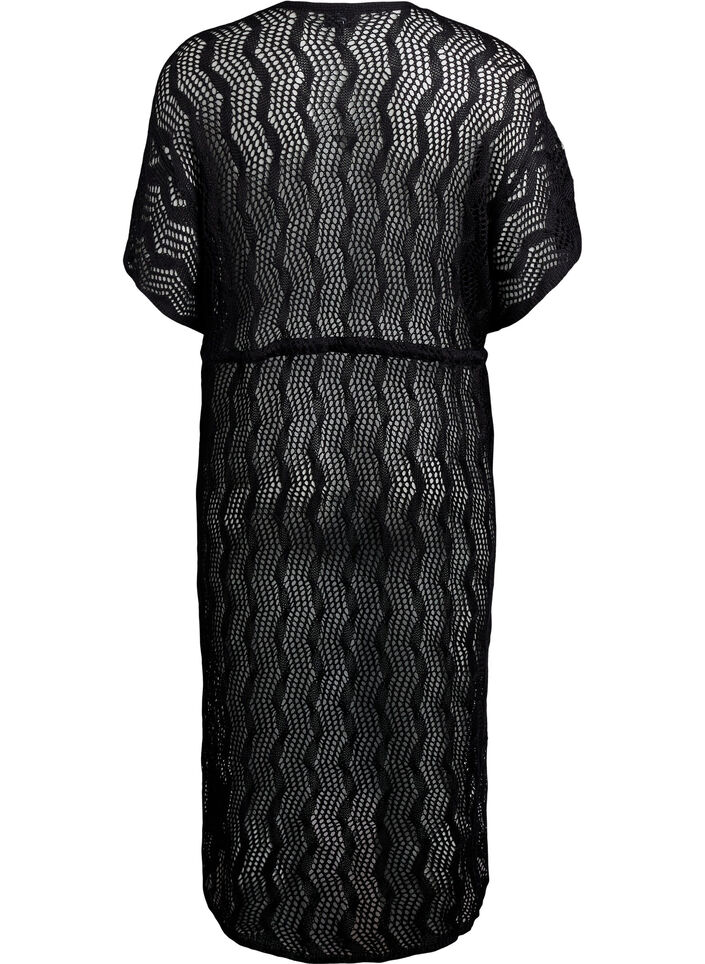 Strand kimono met strikceintuur, Zwart, Packshot image number 1