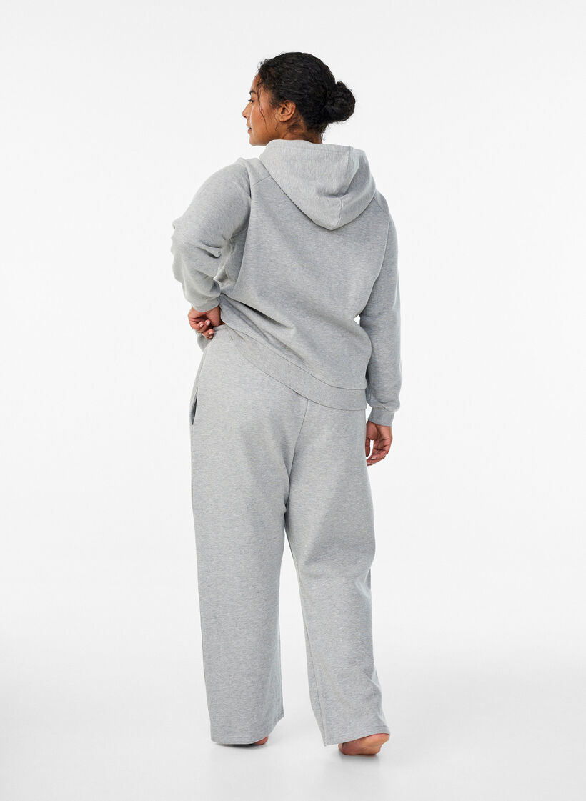 Joggingbroek met hoge taille en geborstelde binnenkant, Grijs, Model image number 1