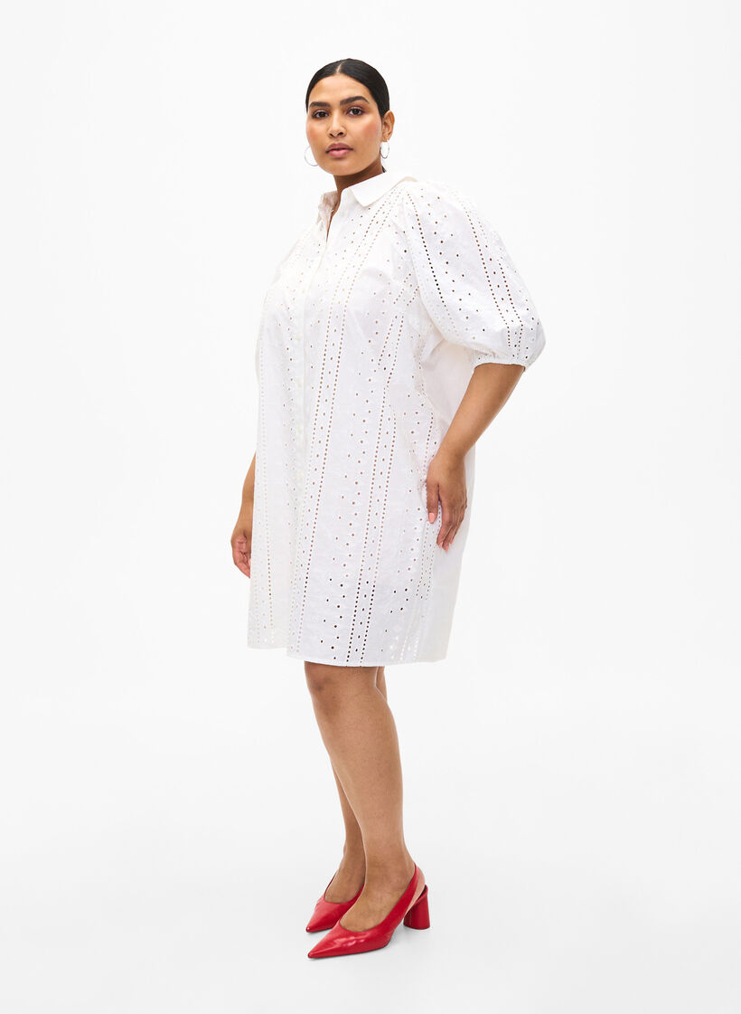 Katoenen overhemdjurk met broderie anglaise, Off White, Model image number 2