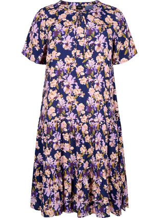 Viscose jurk met korte mouwen en print, Small Flower AOP, Packshot image number 0