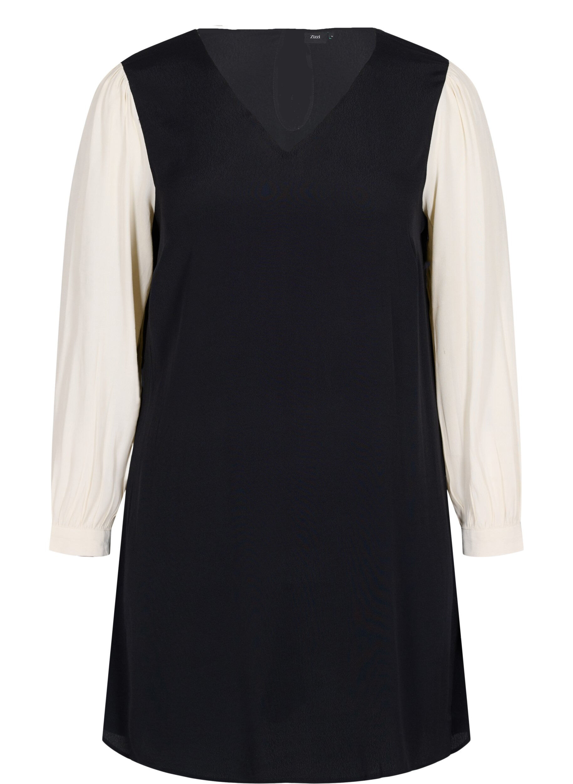 Zizzi Jurk met lange mouwen in viscose, Black w. Cloud D., Packshot image number 0
