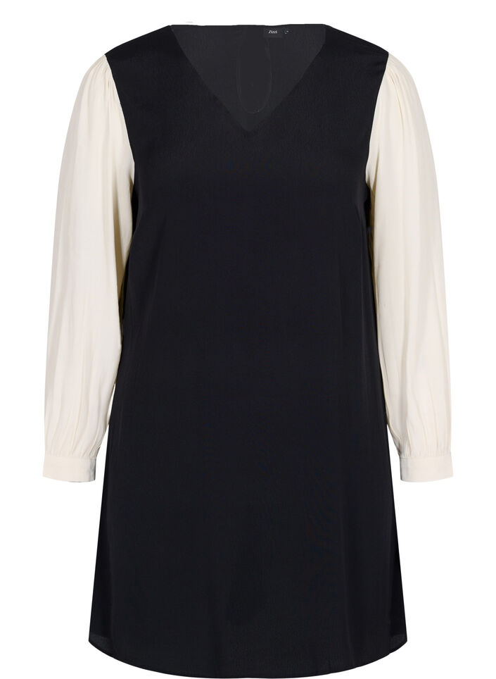 Jurk met lange mouwen in viscose, Black w. Cloud D., Packshot image number 0