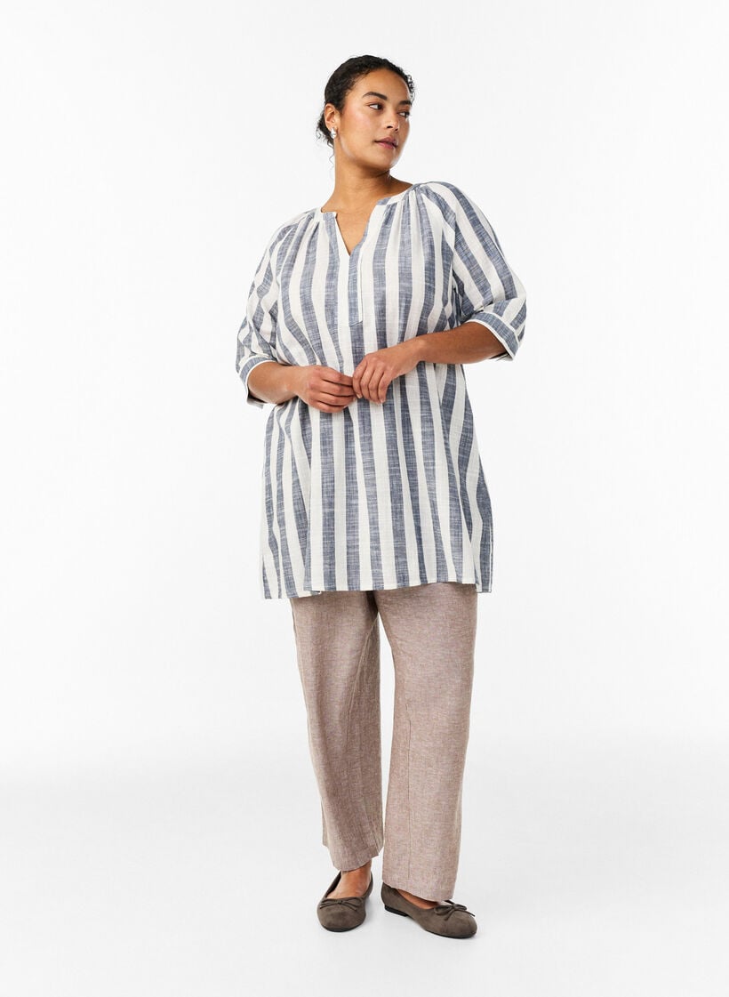 Katoenen tuniek met V-hals, Beige, Model image number 1