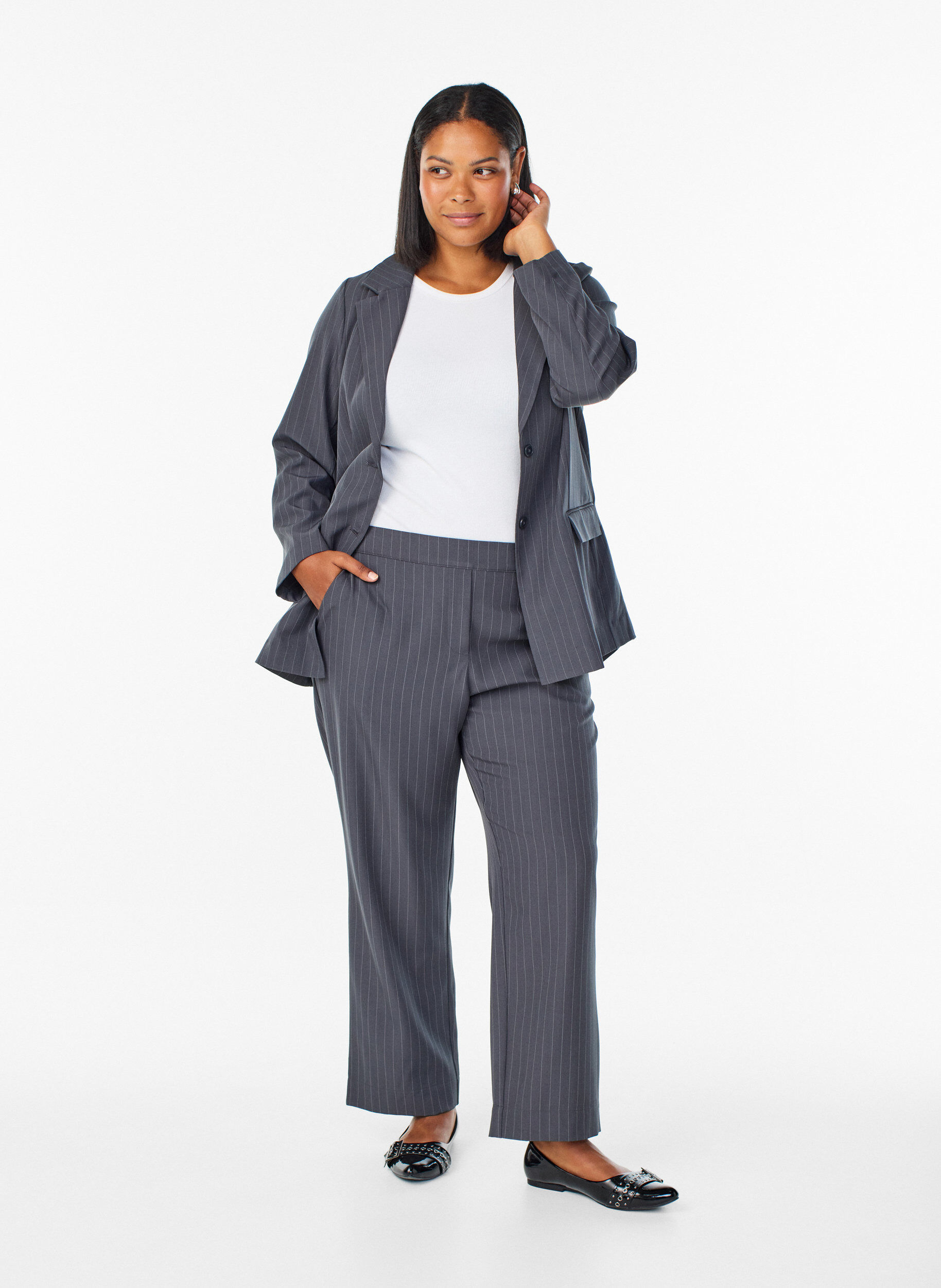 Zizzi FLASH - Losse broek met zakken, Grijs, Model image number 0