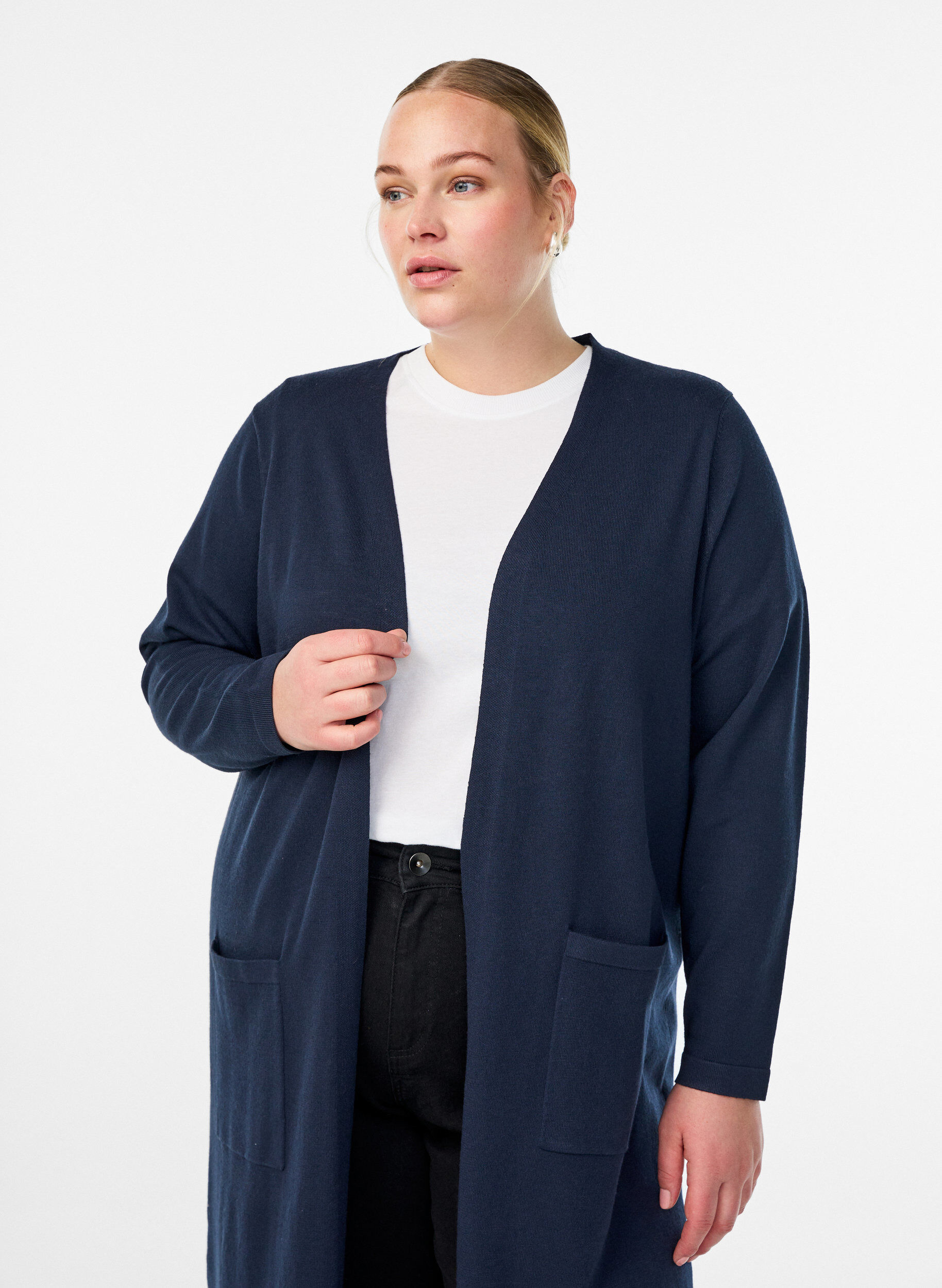 ZizziLang, open vest met zakken, Blauw, Model image number 2