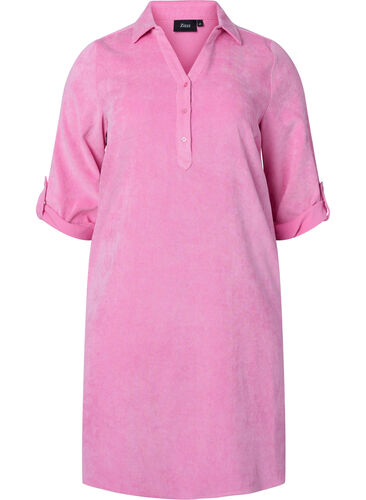 Fluwelen jurk met 3/4 mouwen en knopen, Begonia Pink, Packshot image number 0
