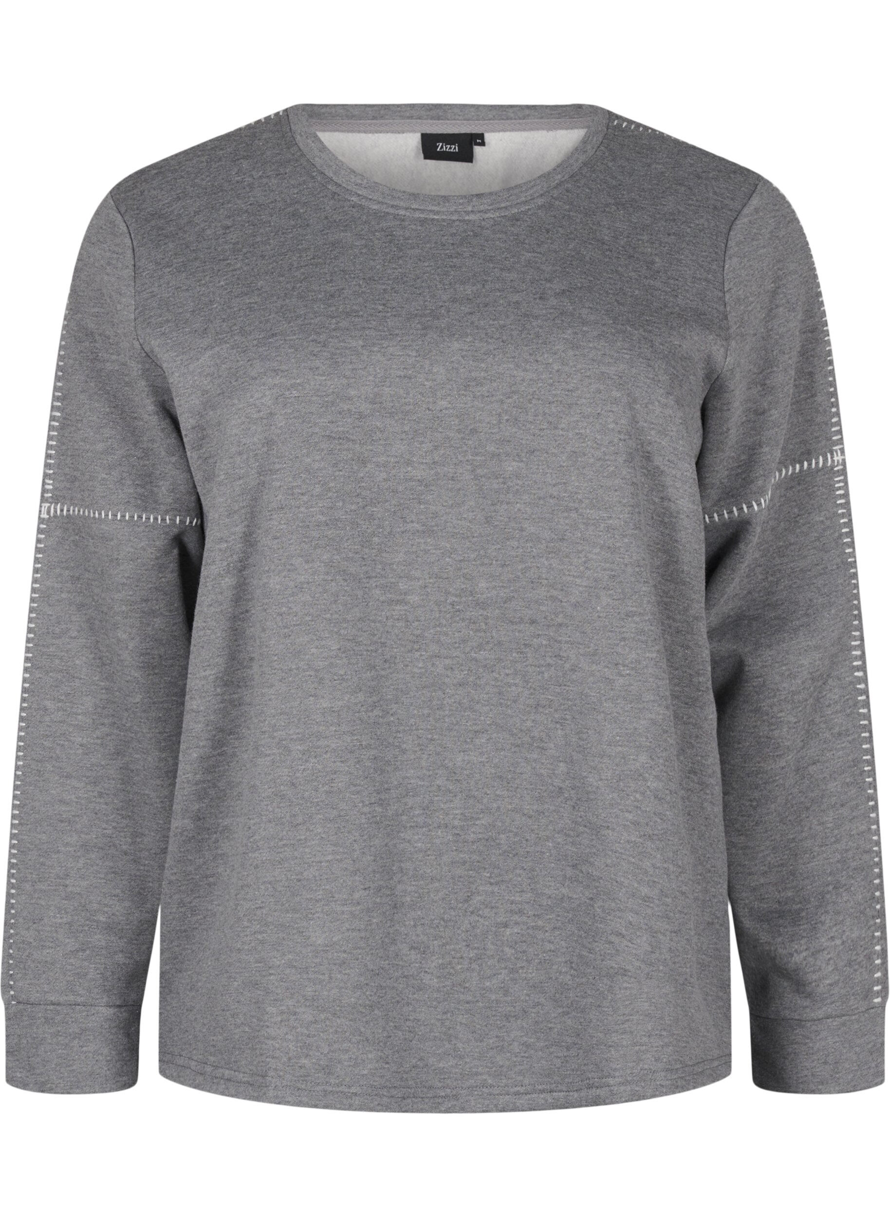 Zizzi Sweatshirt met contrasterende stiksels, Medium Grey M&eacute;l, Packshot image number 0