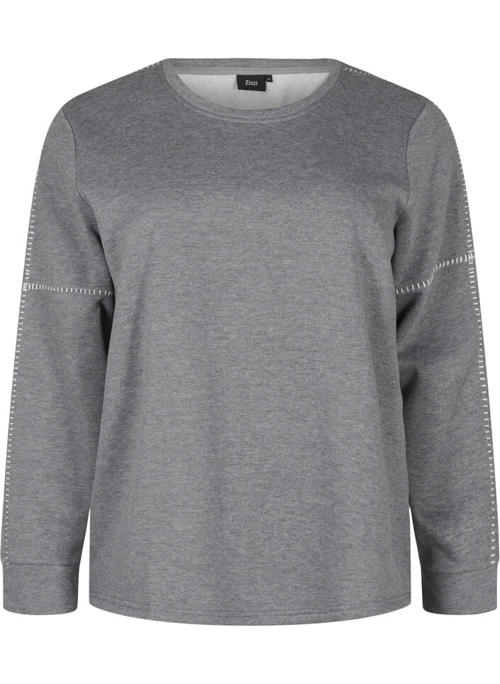 Sweatshirt met contrasterende stiksels, Medium Grey Mél, Packshot image number 0