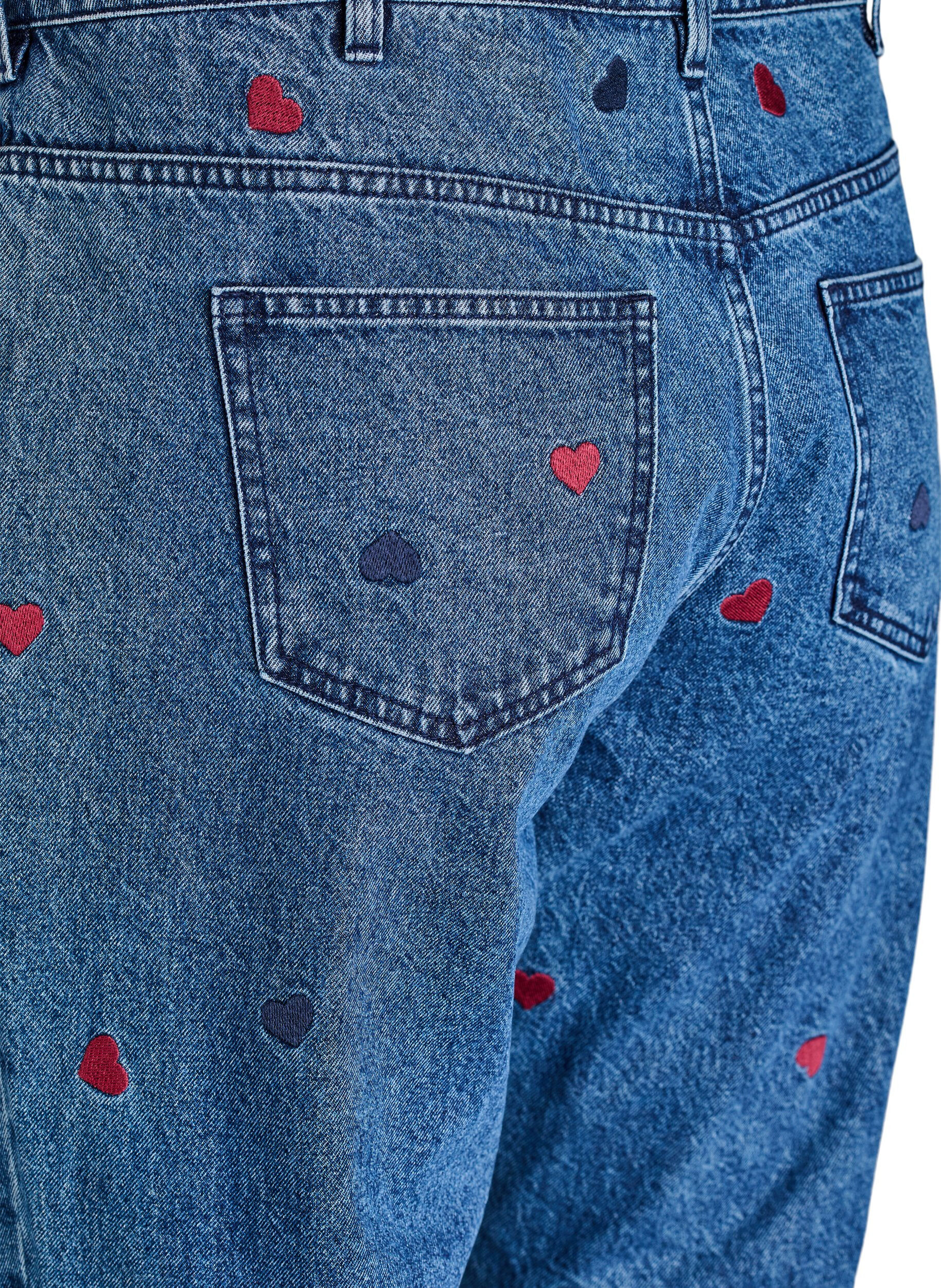 Zizzi High waist Gemma jeans met geborduurde details, Blauw, Packshot image number 3
