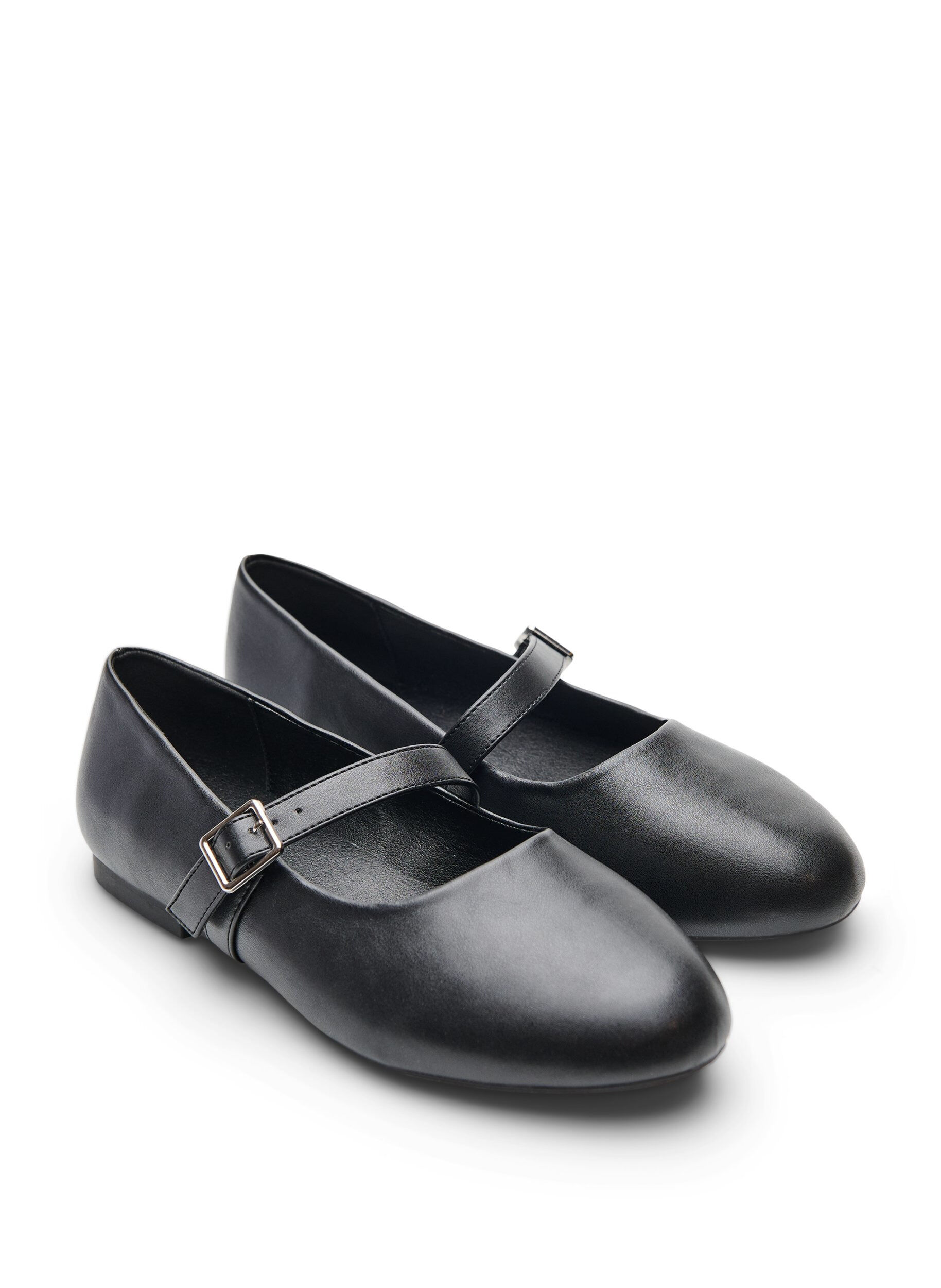 Zizzi Ballerina van imitatieleer met bandje, Zwart, Packshot image number 1