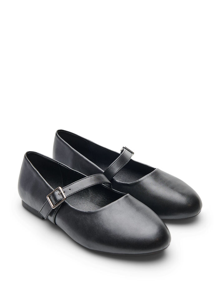 Ballerina van imitatieleer met bandje, Zwart, Packshot image number 1