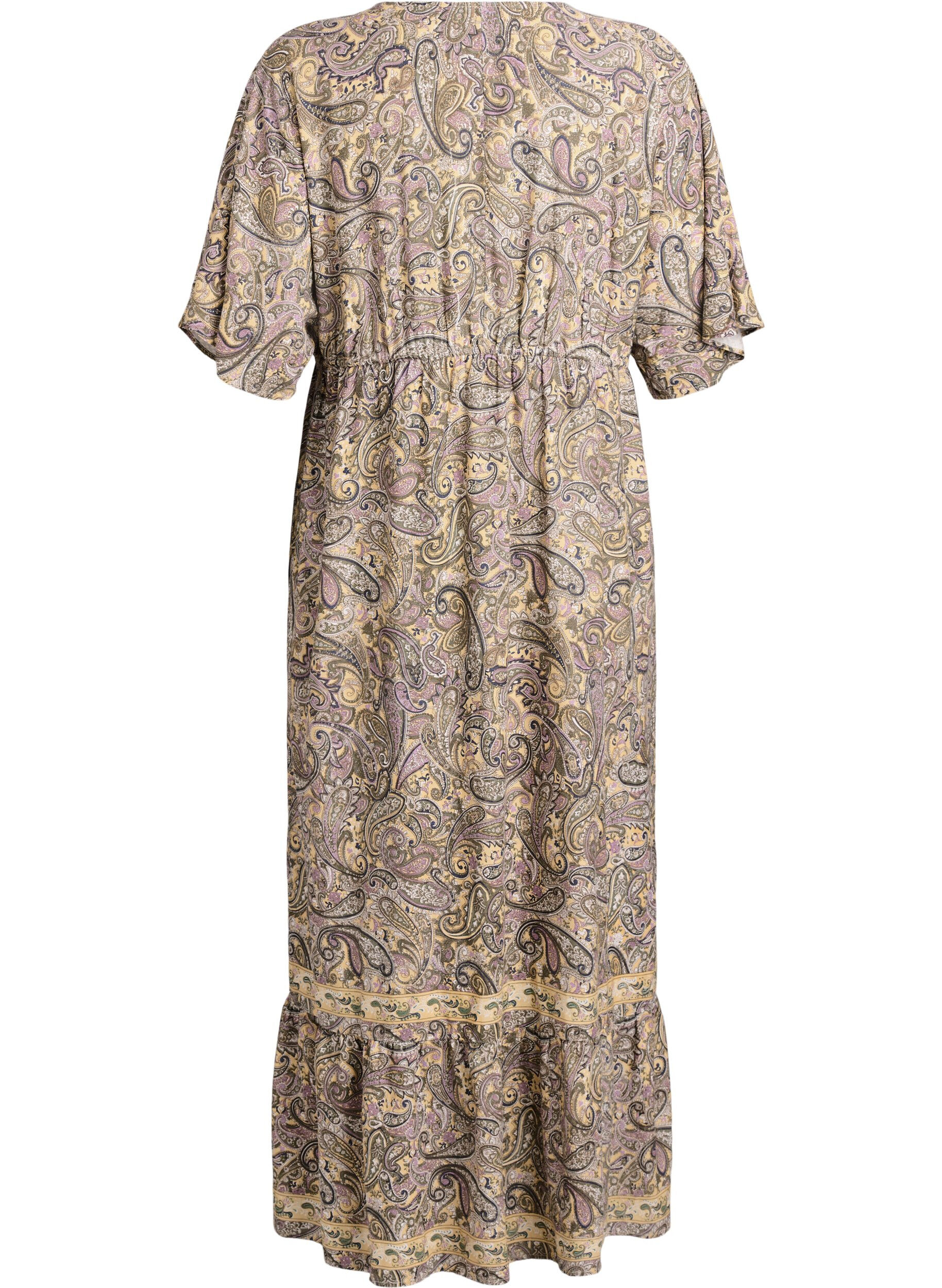 ZizziMaxi-jurk van viscose met een paisleyprint, Geel, Packshot image number 1