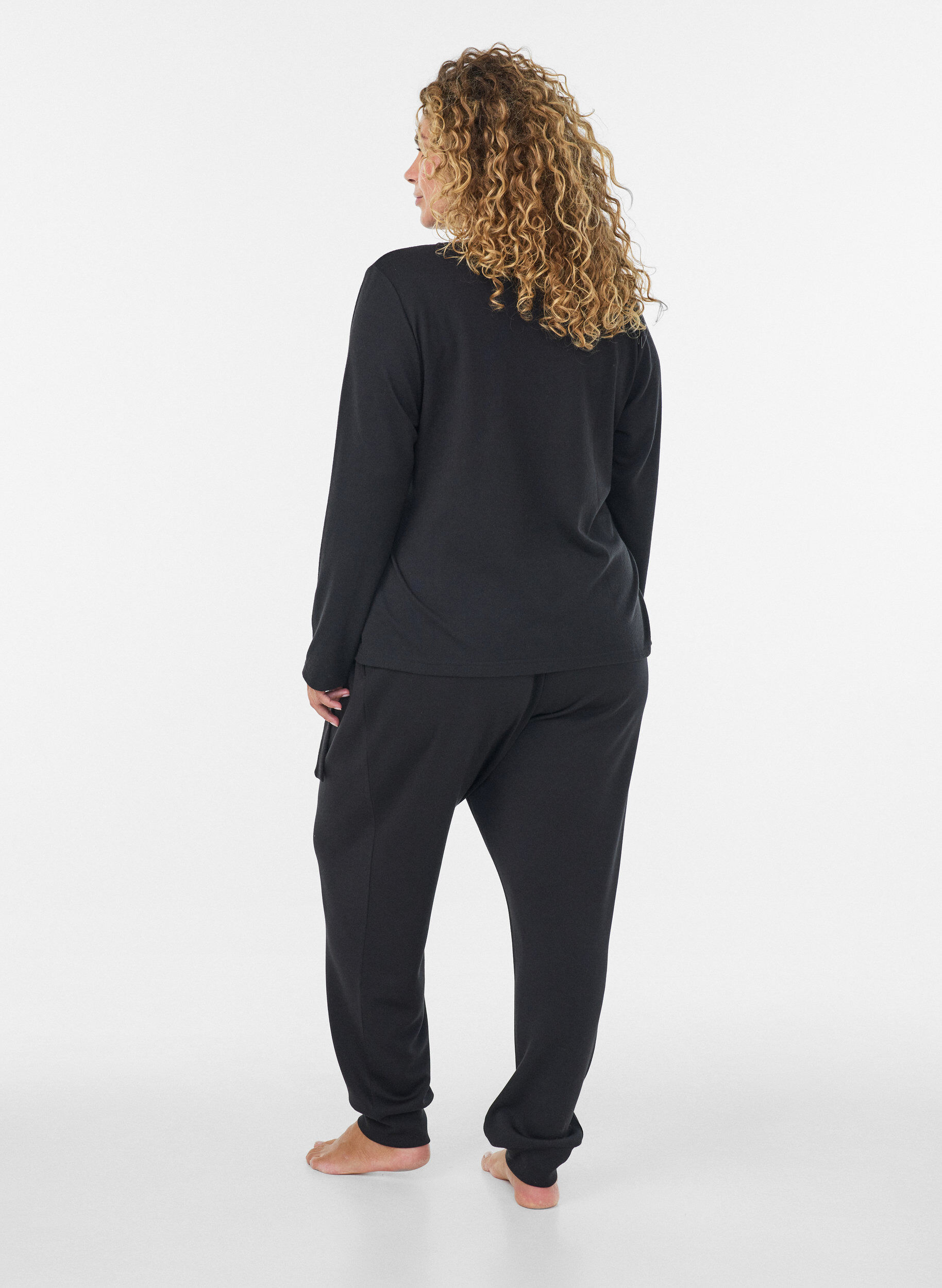 ZizziJersey wikkelblouse met een striksluiting, Zwart, Model image number 2