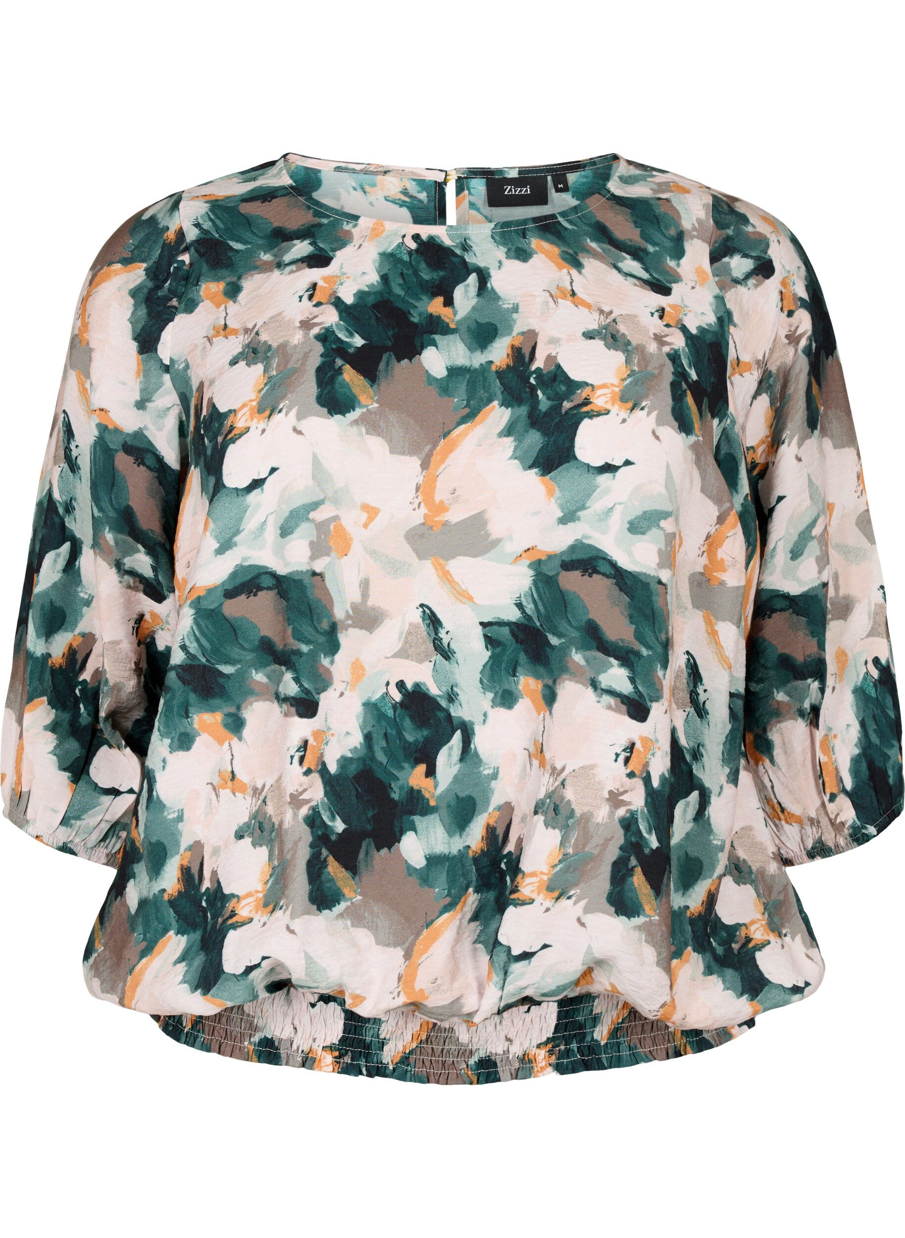 Zizzi Viscose smock blouse met print, Duck Gr. Forest AOP, Packshot image number 0
