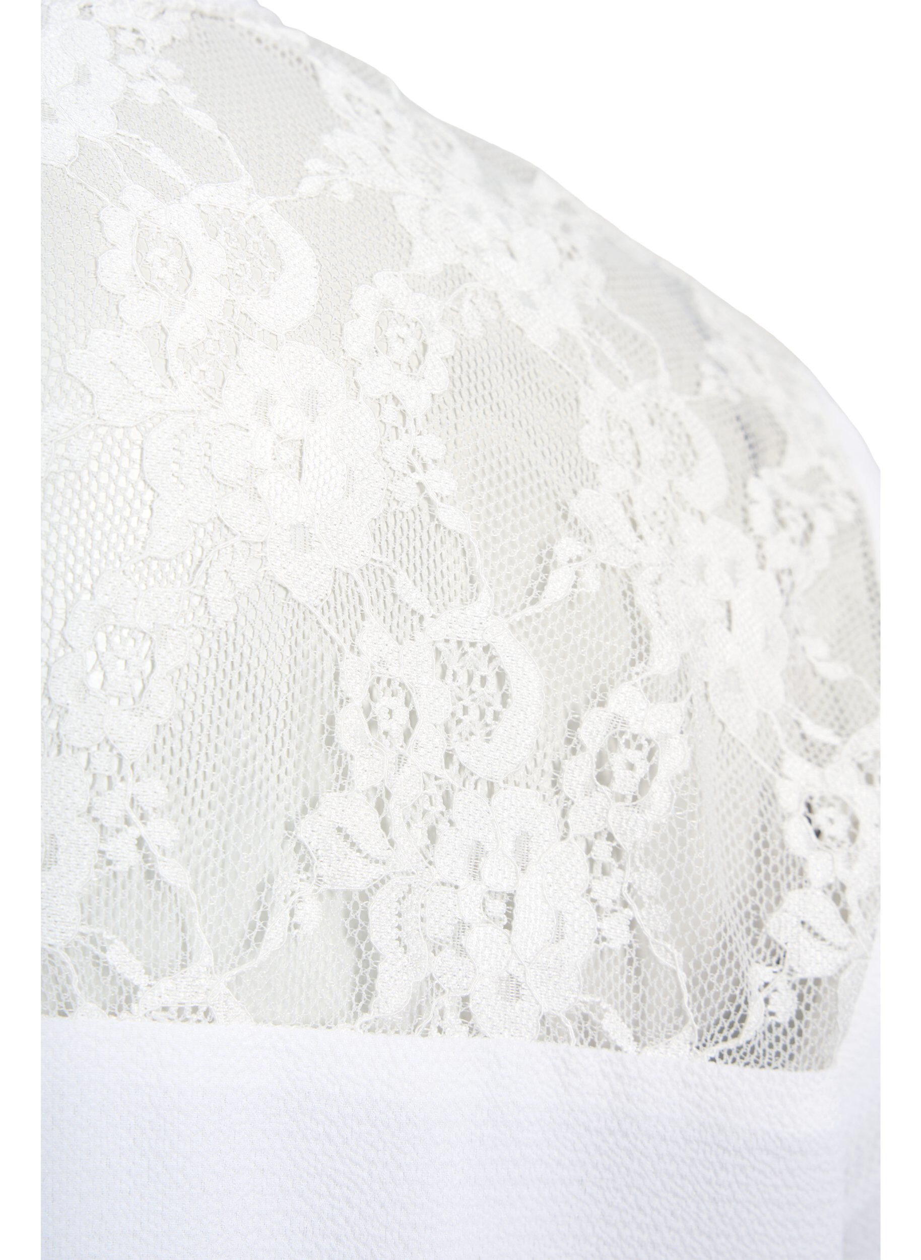 Zizzi Blouse met lange mouwen en kanten detail , Bright White, Packshot image number 3