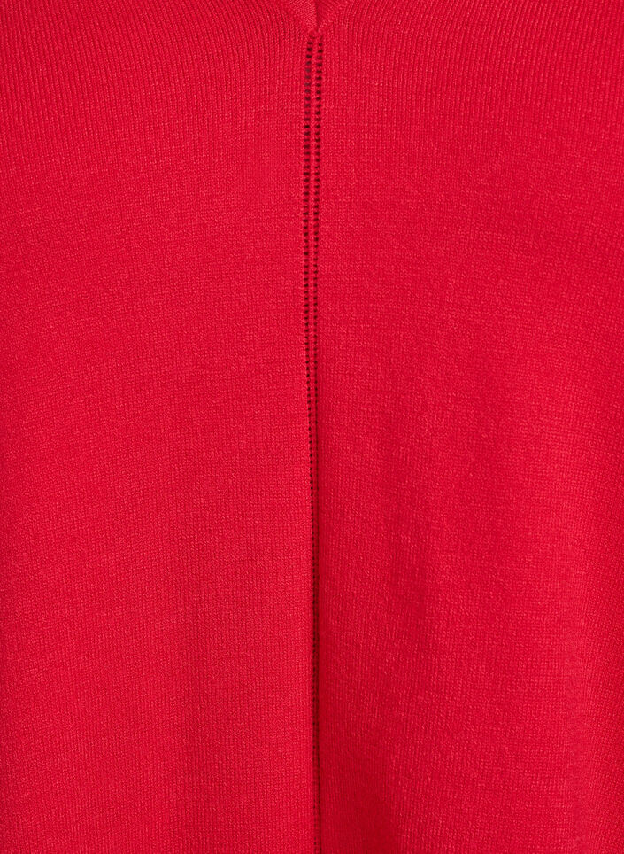 Fijngebreide blouse met V-hals en voorkantdetail, Rood, Packshot image number 2