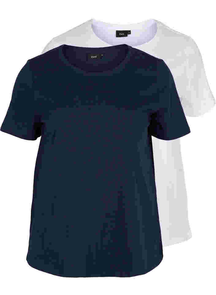Set van 2 basic t-shirts in katoen, Navy B/B White, Packshot image number 0