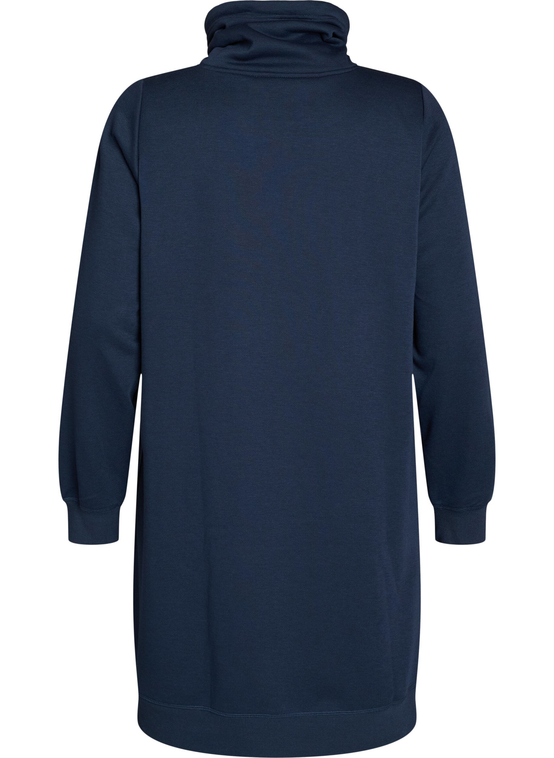 ZizziKort sweatshirt jurk met hoge kraag en zakken, Blauw, Packshot image number 1
