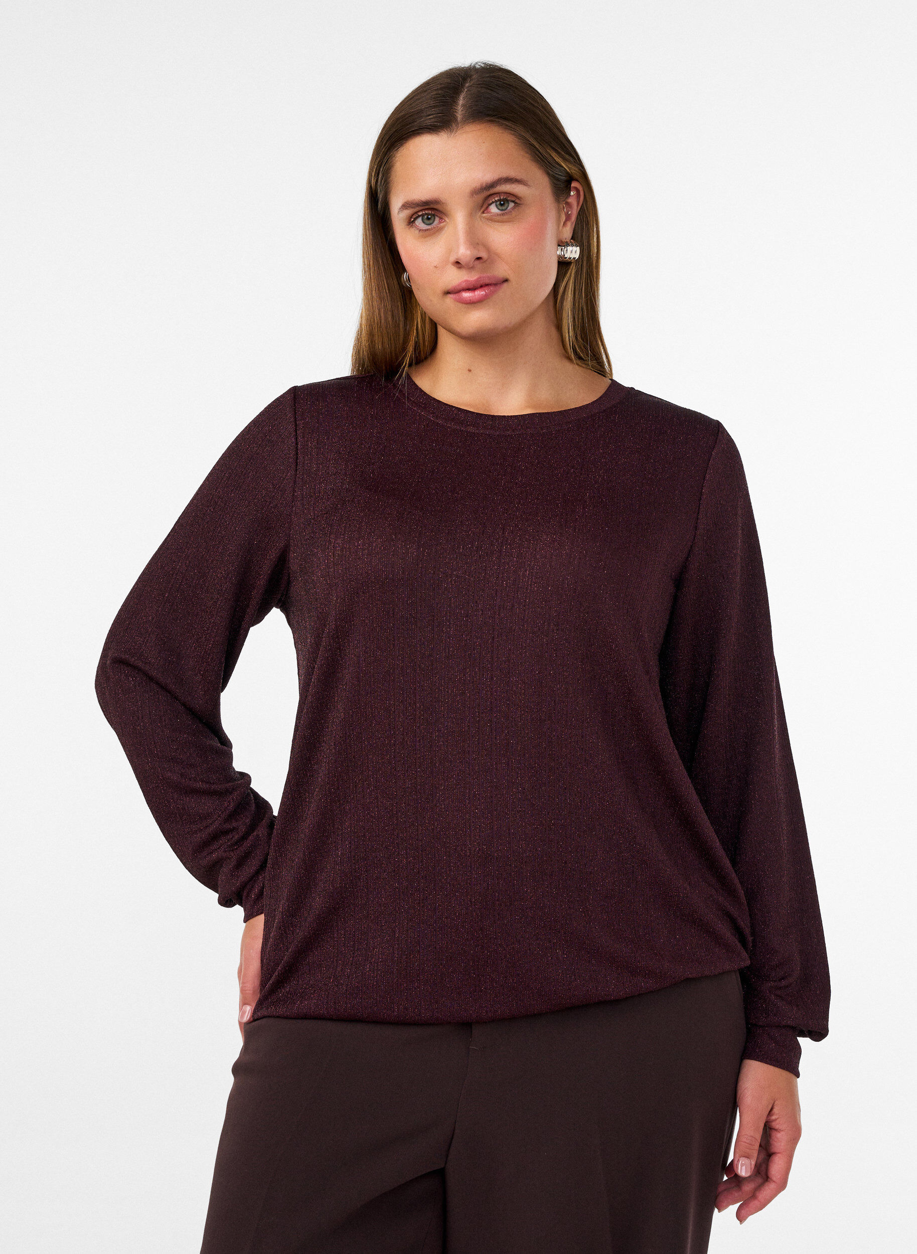 Blouse met verticale structuur en glitterdraad, Rood, Model