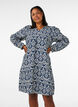 Jurk van viscose met patroon en lange mouwen, Blauw, Model image number 0