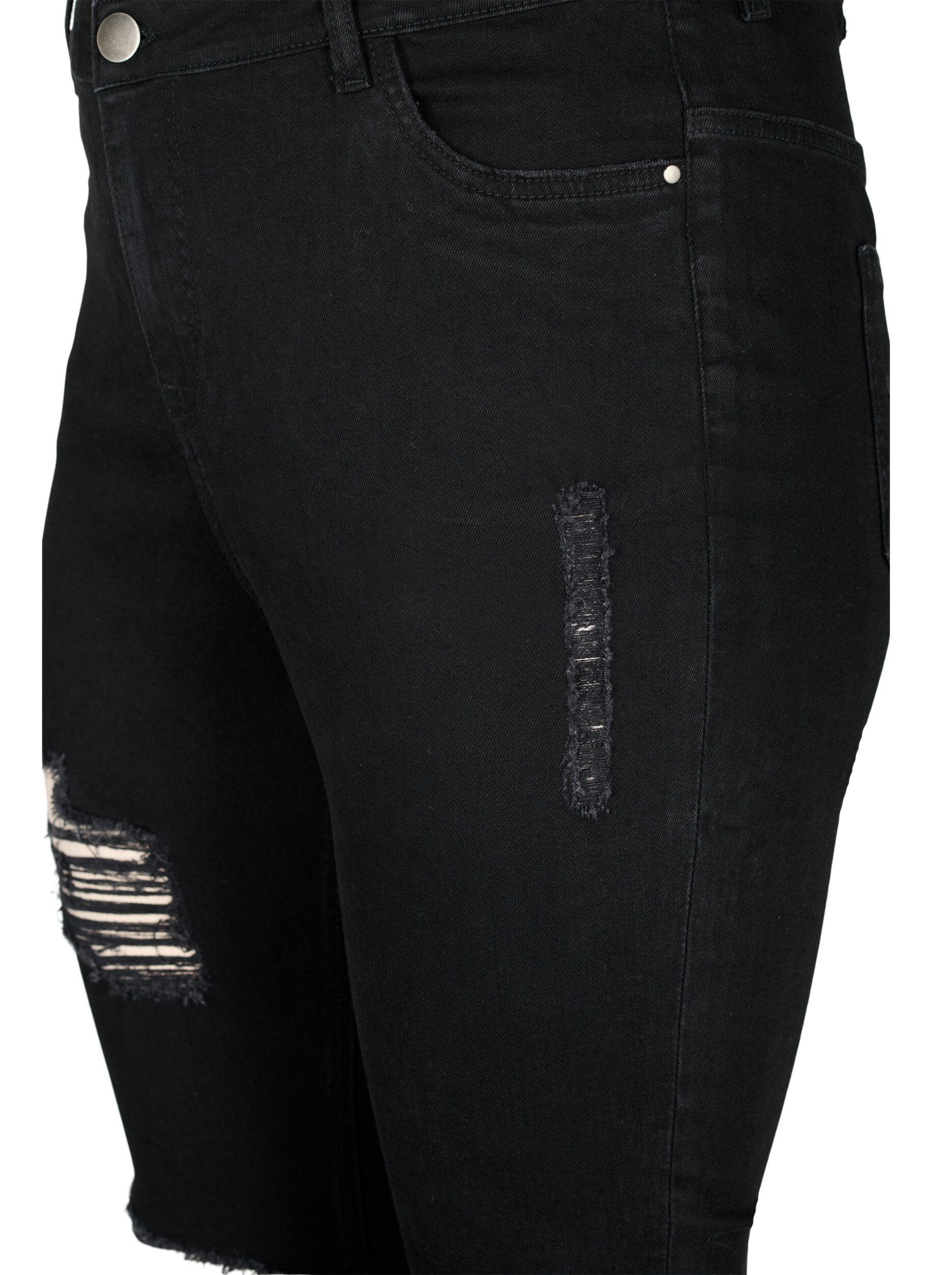 Zizzi Strakke jeans met slijtagedetails, Black, Packshot image number 2