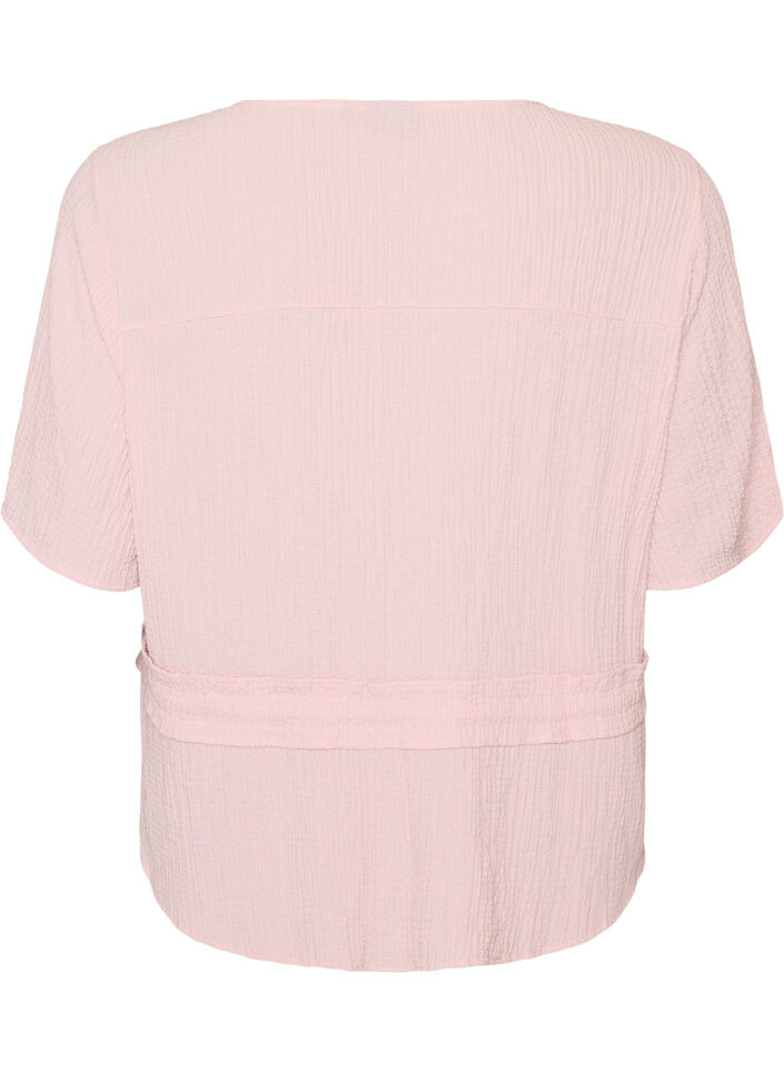 Blouse met textuur en een strik in de taille, Roze, Packshot image number 1