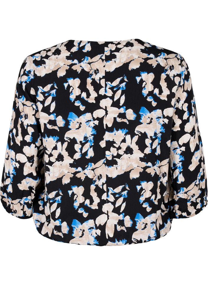 Viscose blouse met print en smok, Zwart, Packshot image number 1
