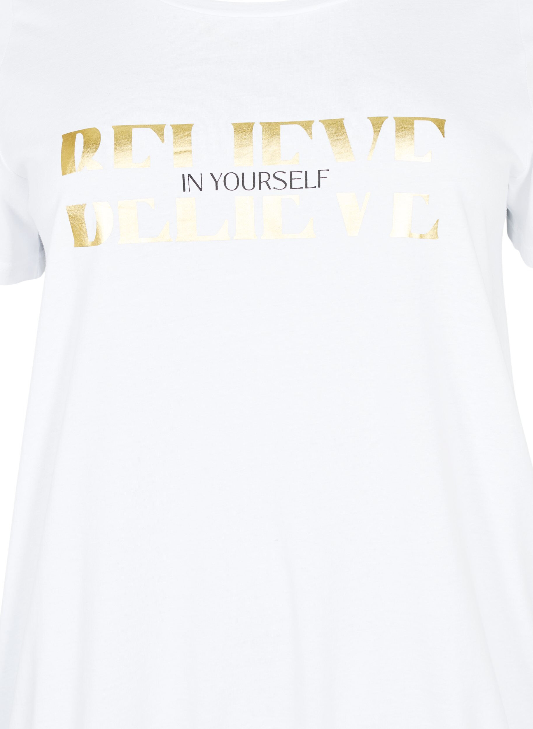 Zizzi Katoenen T-shirt met print, B. White w. Believe, Packshot image number 2