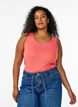 Gestreepte tanktop met een ribstructuur, Oranje, Model image number 0
