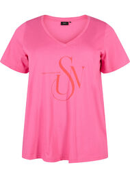 Katoenen t-shirt met opdruk, Shocking Pink SUN