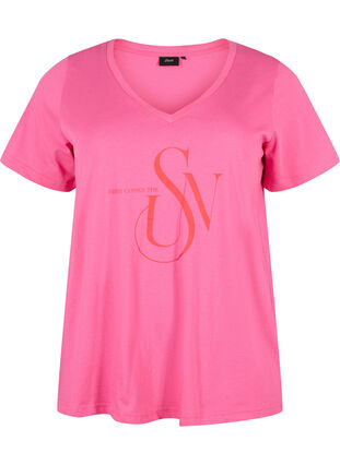 Katoenen t-shirt met opdruk, Shocking Pink SUN, Packshot image number 0