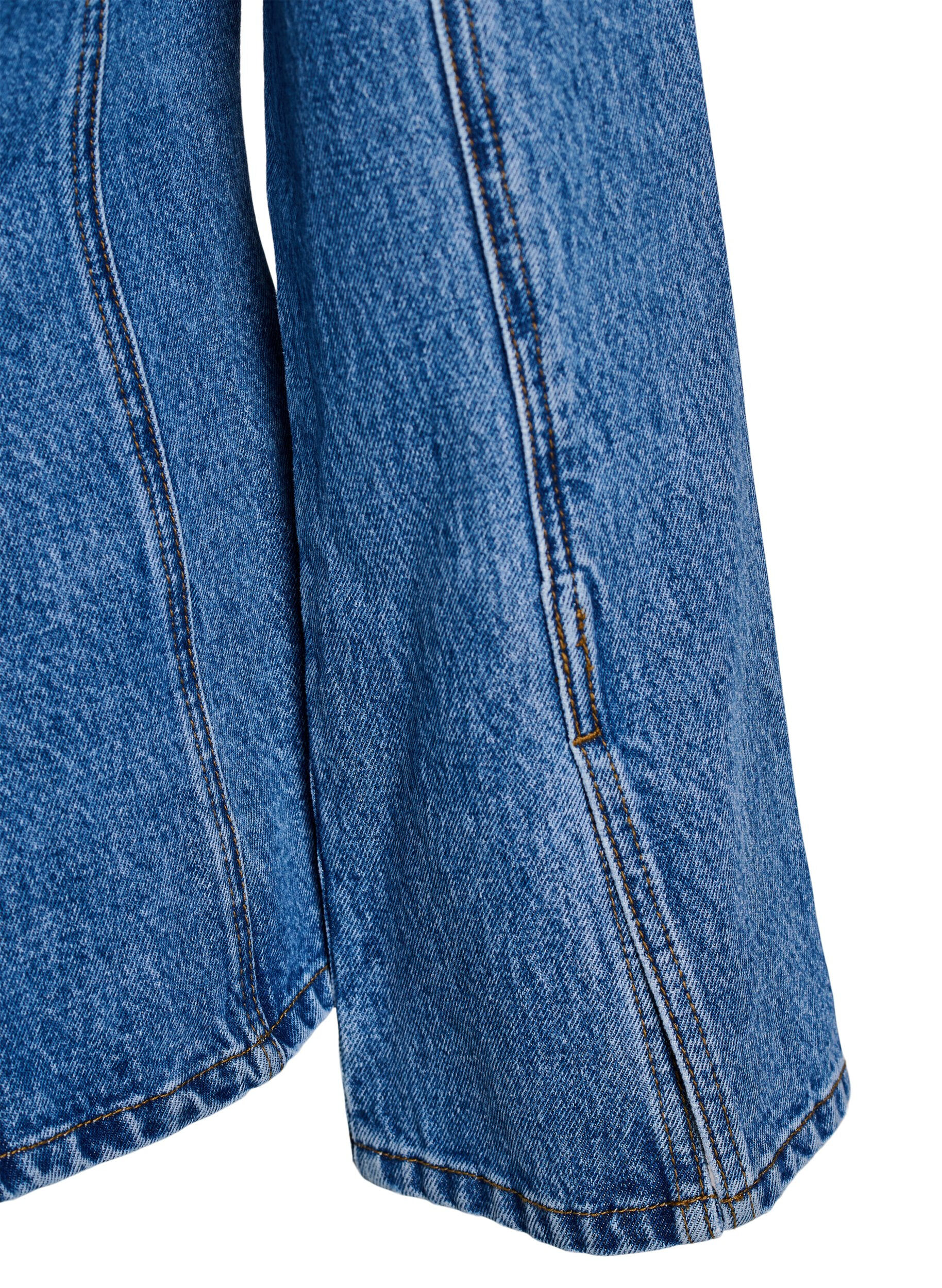 Zizzi Denimjack met vormende naden en een V-hals, Blauw, Packshot image number 4