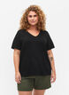 Basic t-shirt met korte mouwen en V-hals, Zwart, Model image number 0
