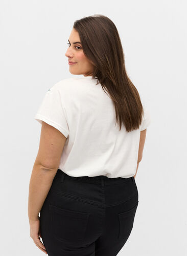 Katoenen t-shirt met korte mouwen en borduursel, Warm Off-white, Model image number 1
