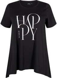 T-shirt van katoen met tekstopdruk, Black HAPPY
