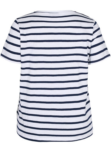 Gestreepte katoenen t-shirt met v-hals, White Navy B Stripe, Packshot image number 1