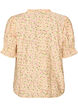 Viscose bloemenblouse met korte mouwen en een rucheskraag, Geel, Packshot image number 1