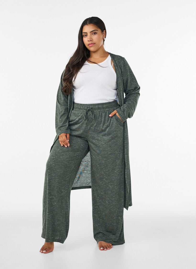 Jersey broek met wijde pijpen en zakken, Groen, Model image number 1