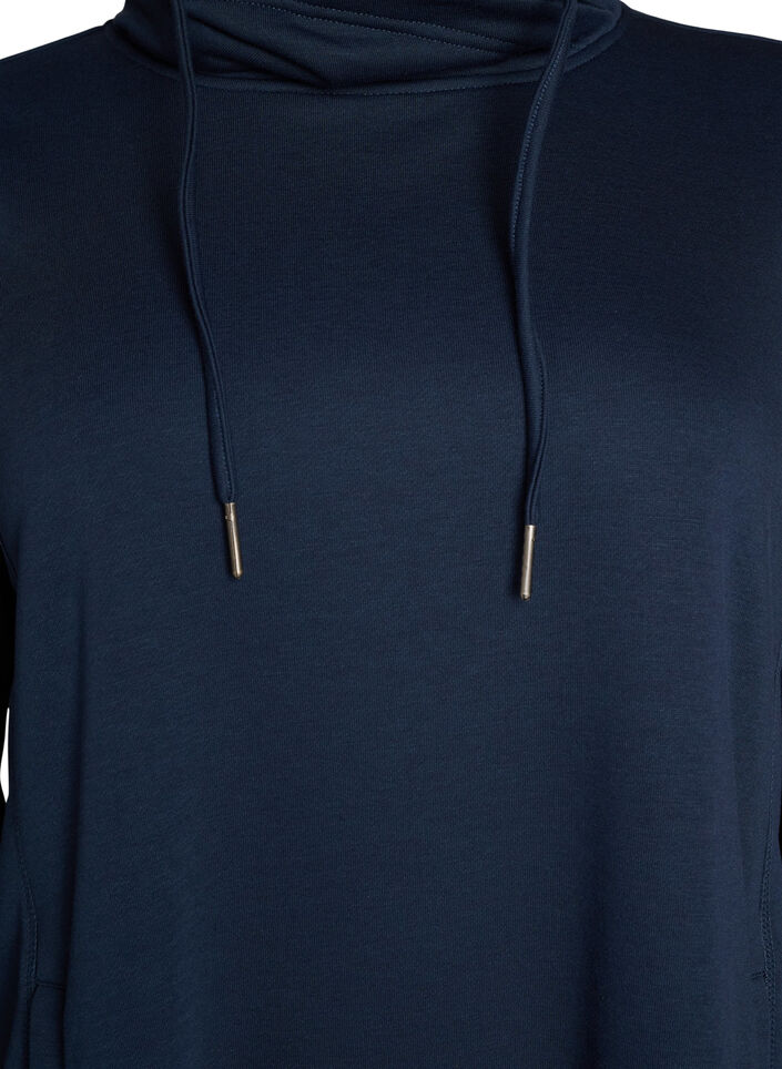 Kort sweatshirt jurk met hoge kraag en zakken, Blauw, Packshot image number 2