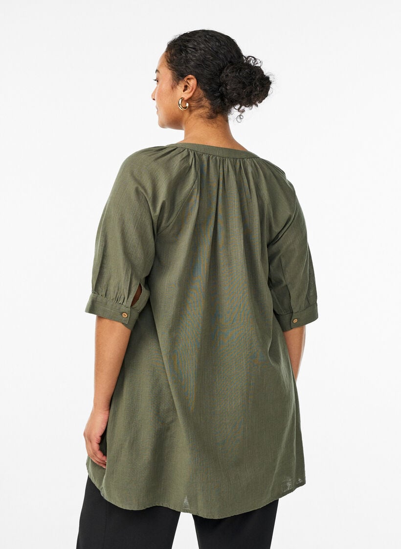 Katoenen tuniek met V-hals, Groen, Model image number 3