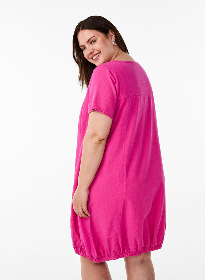 Katoenen jurk met korte mouwen, Roze, Model image number 2