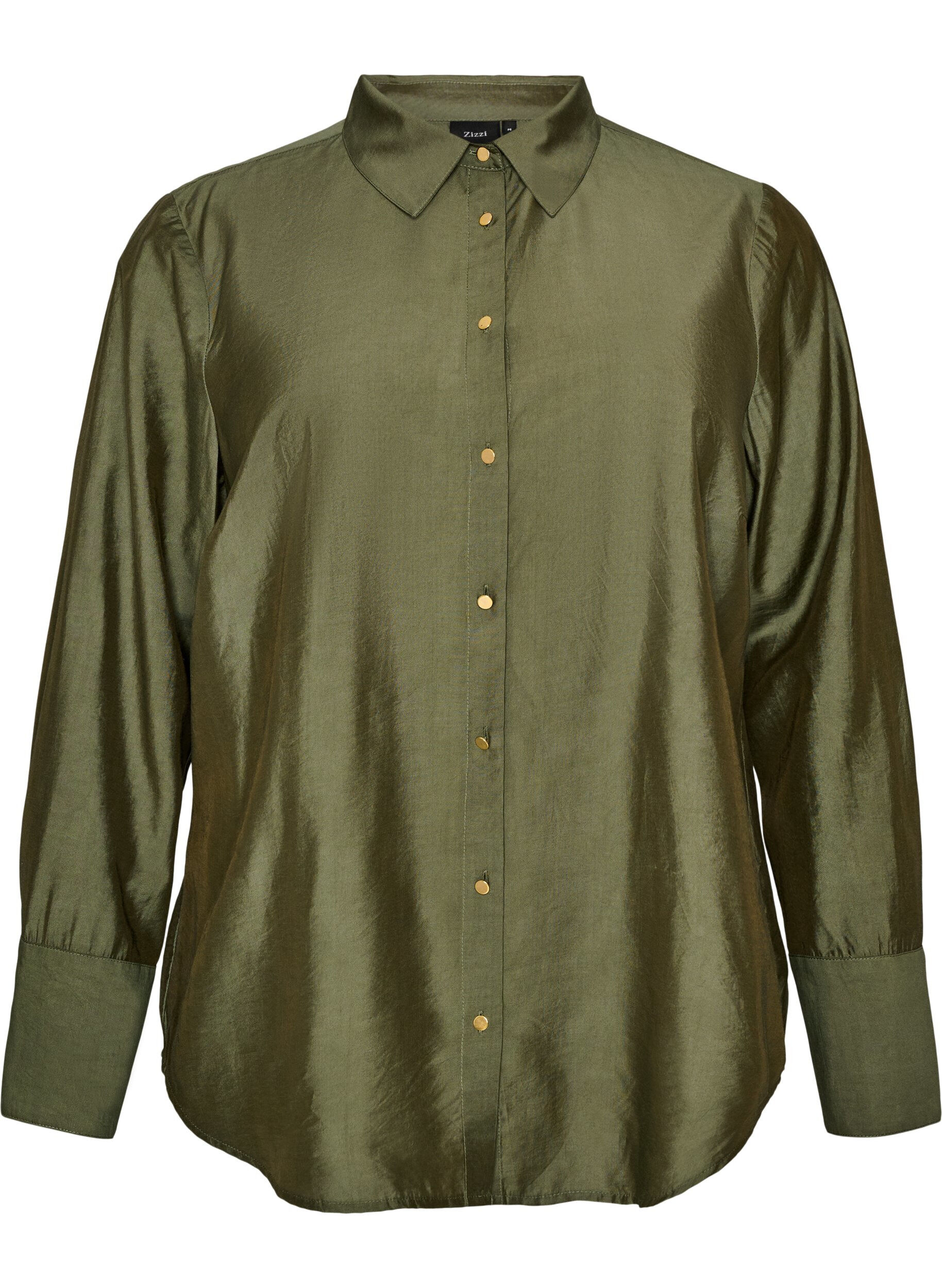 ZizziViscose shirt met gouden knopen, Groen, Packshot image number 0