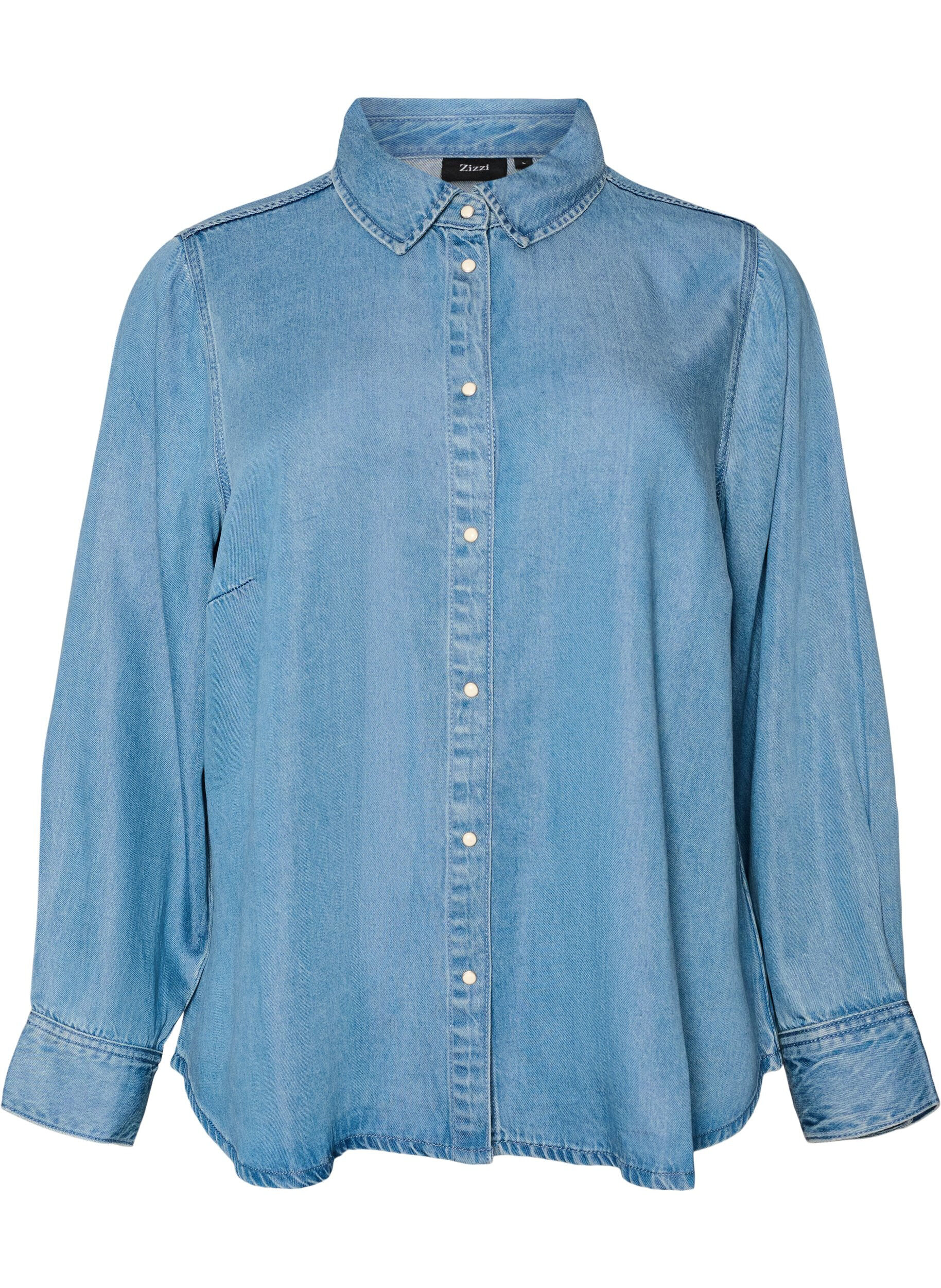 Denim blouse van lyocell met drukknopen
